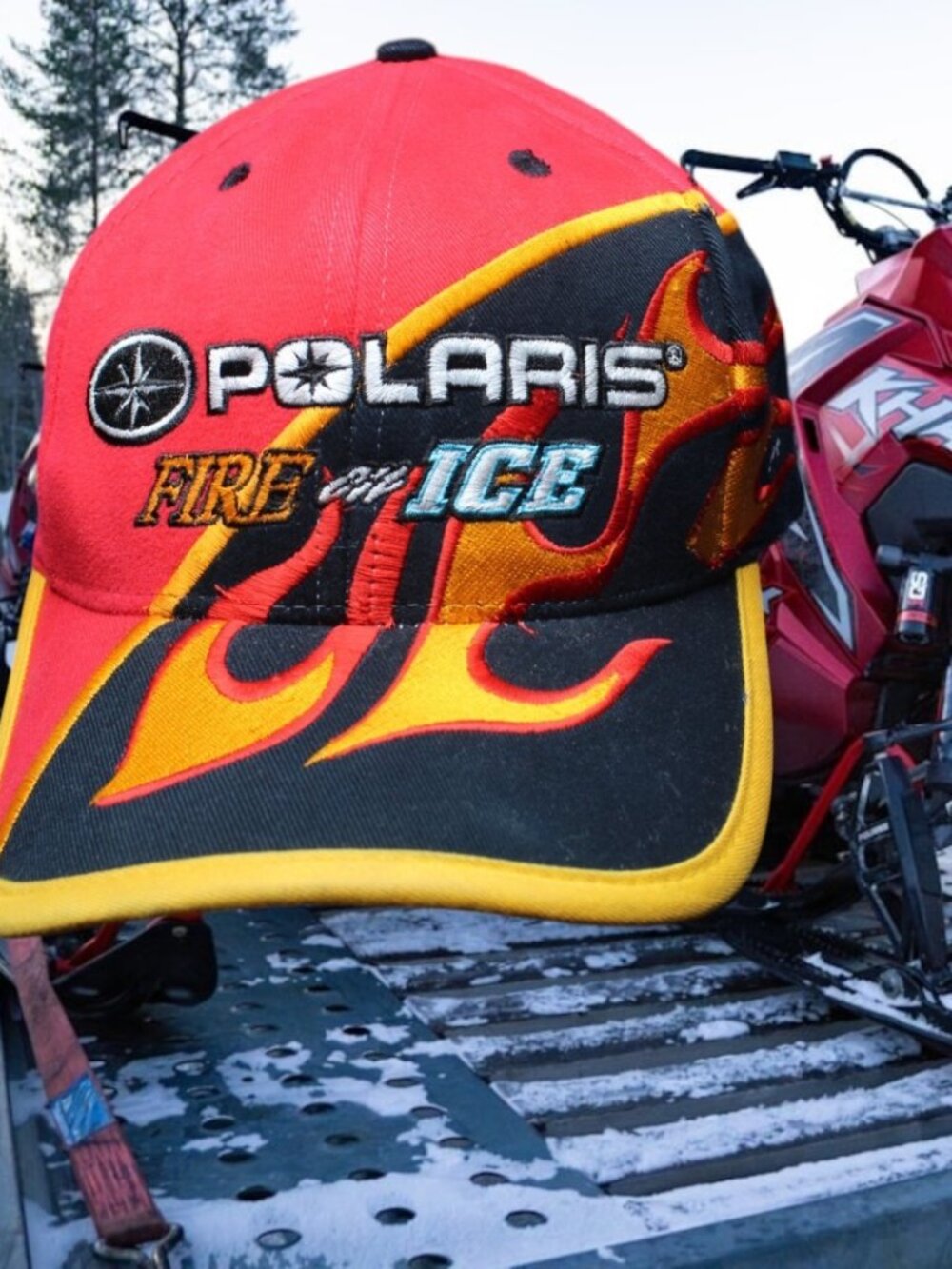 Vintage Pure Polaris Fire & Ice Strapback Hat Red OS Flames Embroidered